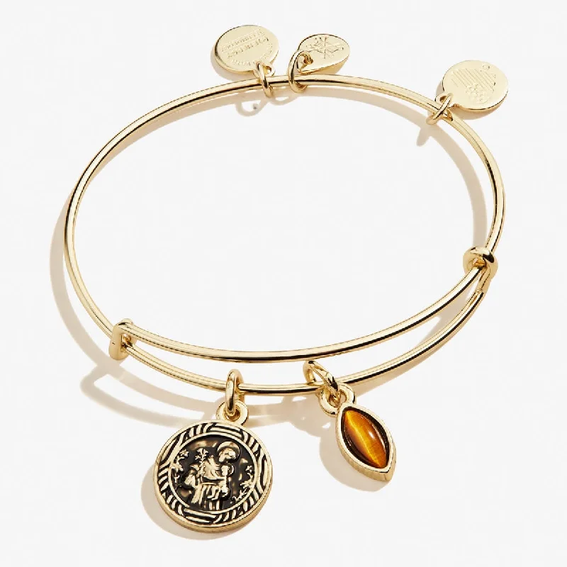 women's bracelets with multi-gemstones -Tiger's Eye Gemstone + Saint Anthony Duo Charm Bangle