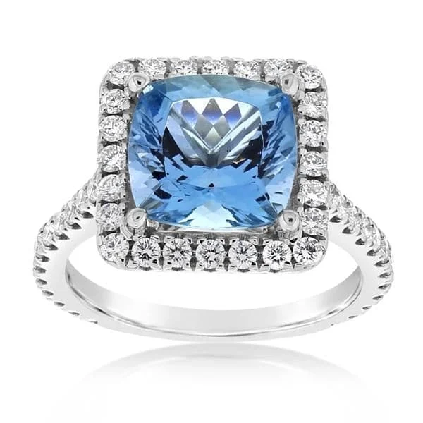 women's engagement rings cathedral setting -Aquamarine & Diamond Ring