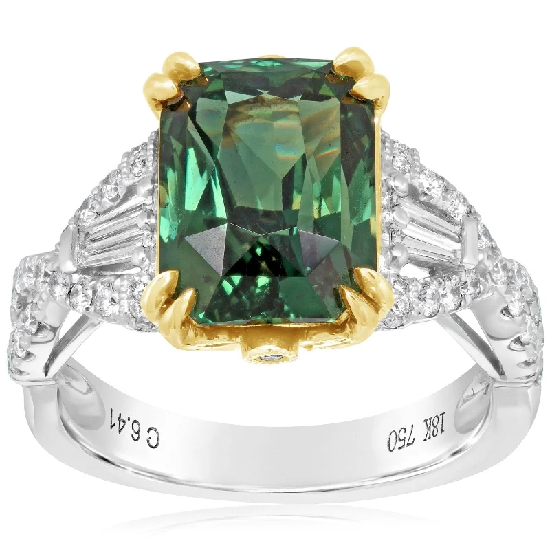 women's engagement rings affordable options -Blue Green Bi-Colored Sapphire & Diamond Ring