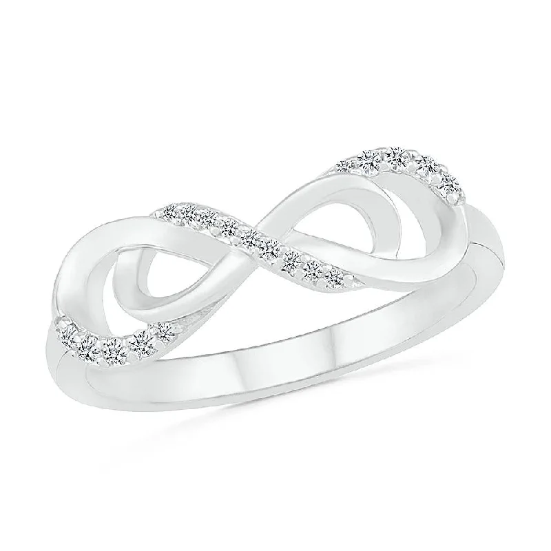 women's ring adjustable band -Double Infinity Ring With Diamond Accents