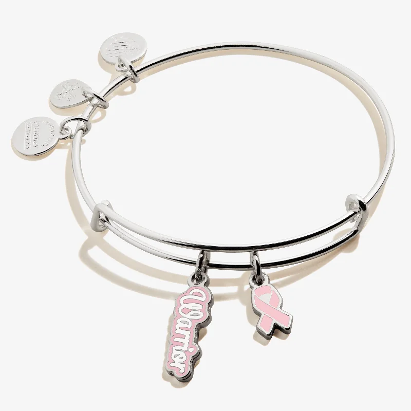 women's bracelets infinity symbol -Warrior + Pink Ribbon Duo Charm Bangle