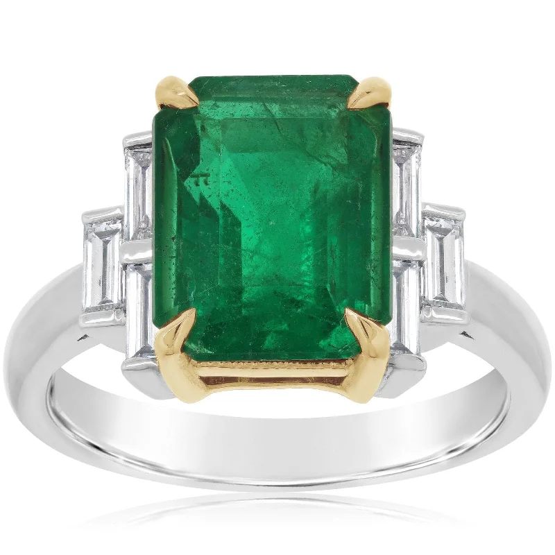 women's engagement rings three stone -Emerald & Baguette Diamond Ring