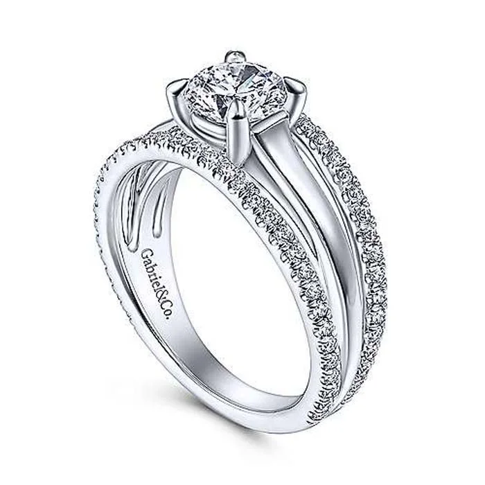 women's engagement rings perfect fit -Gabriel & Co. "Halima" Triple Row Round Diamond Engagement Ring Semi-Mounting in 14K White Gold