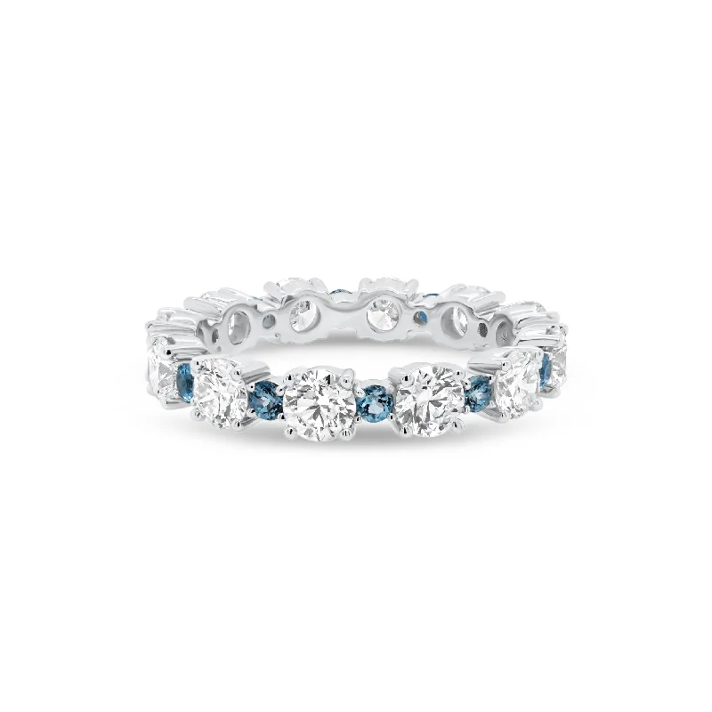 women's ring silver and gold mix -Classic Eternity Ring with Blue Aquamarine