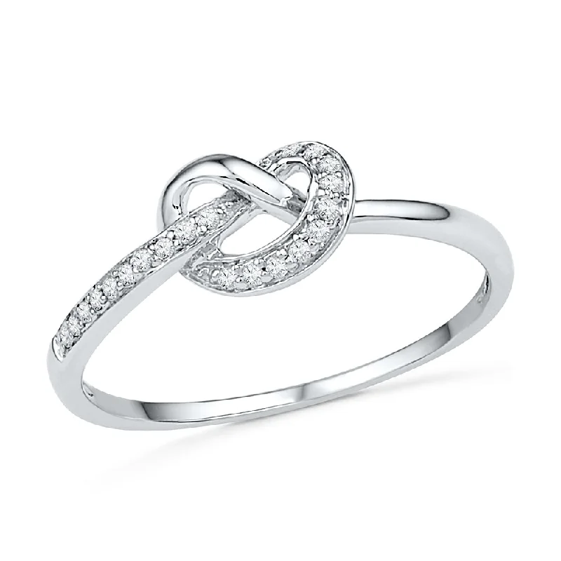 women's ring infinity symbol -Diamond Love Knot Promise Ring, White Gold or Silver