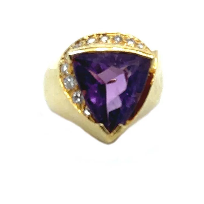 women's engagement rings blue sapphire -Estate Amethyst and Diamond RIng in 18K Yellow Gold