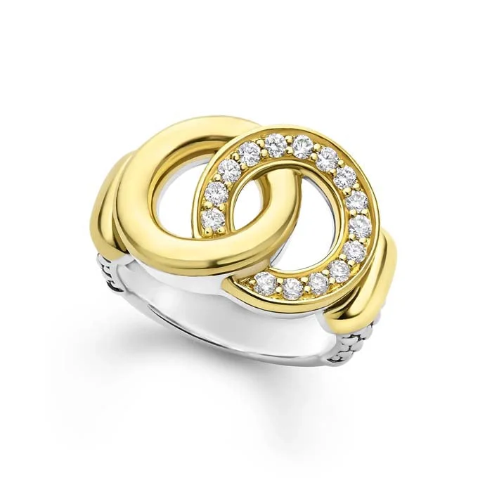 women's engagement rings for proposal -LAGOS Signature Caviar Two Tone Interlocking Diamond Ring in Sterling Silver and 18K Yellow Gold, Size 6