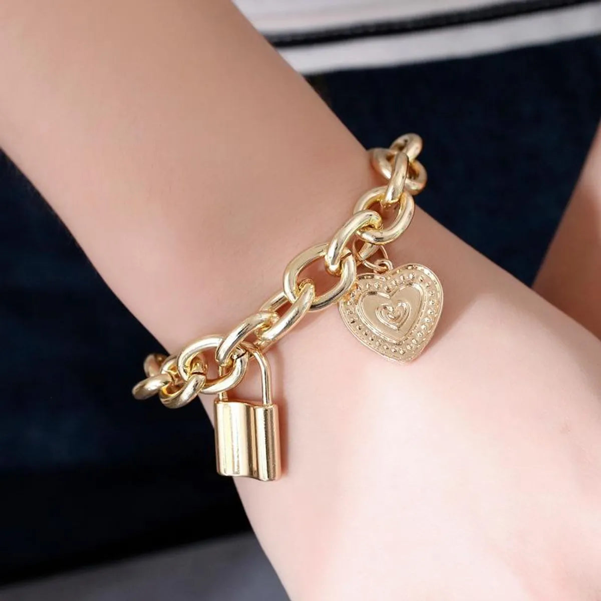 women's bracelets round cut stones -Bracelet Punk Style Hip-hop Thick Chain Lock Bracelet New Couple Jewelry