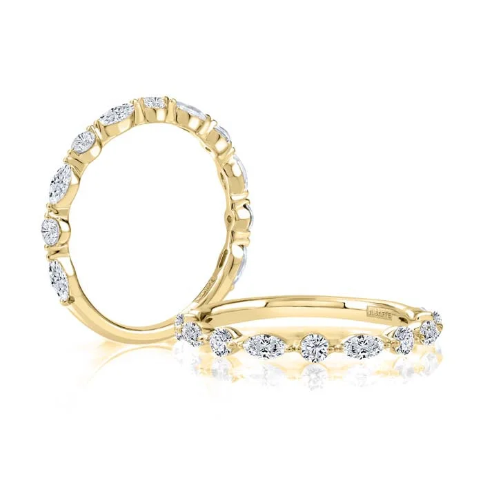 women's engagement rings art deco -A. Jaffe Marquise and Round Diamond Wedding Band in 14K Yellow Gold