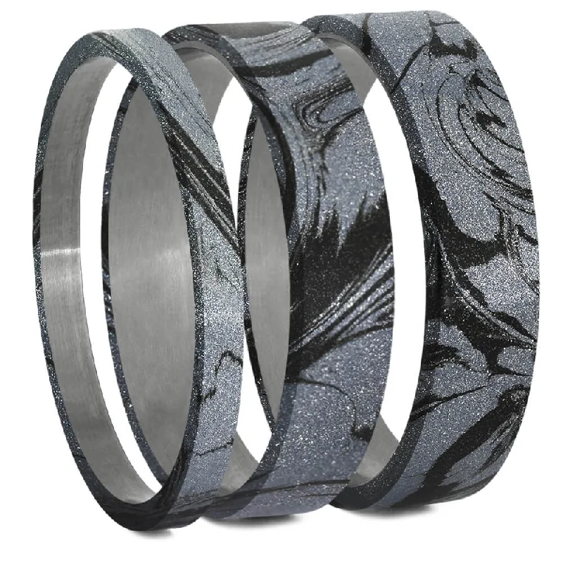 women's ring amethyst -Cobaltium Mokume Gane Inlay Components for Modular Rings