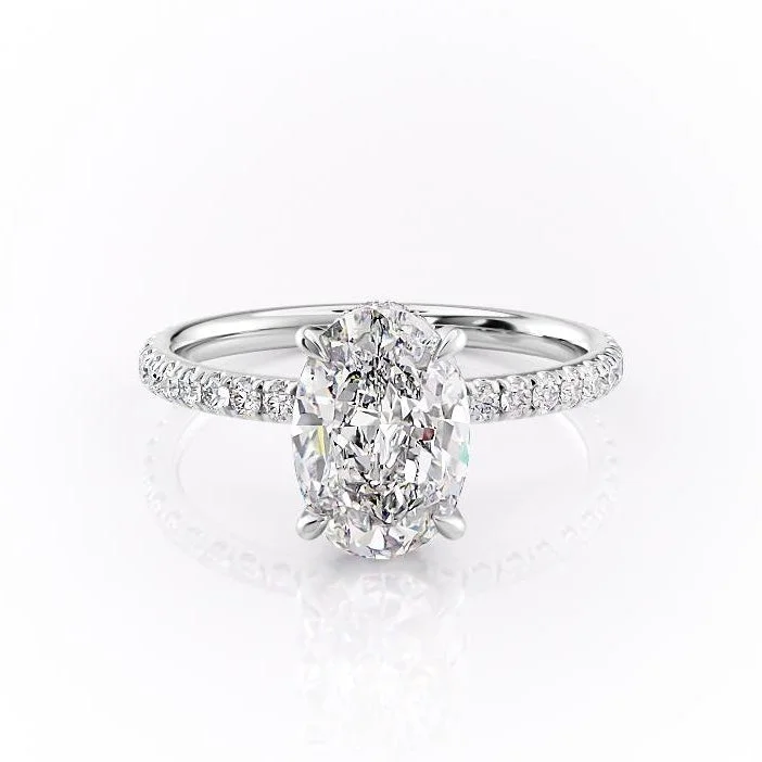 women's engagement rings trendy and stylish -Oval Cut Moissanite Engagement Ring, Hidden Halo