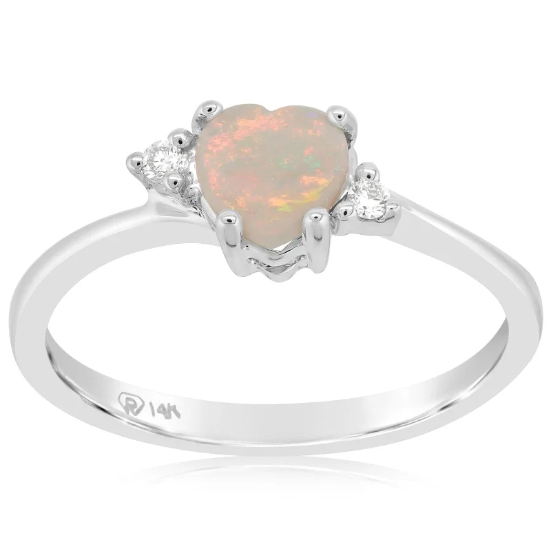 women's engagement rings large carat size -Heart Shape Opal & Diamond Ring