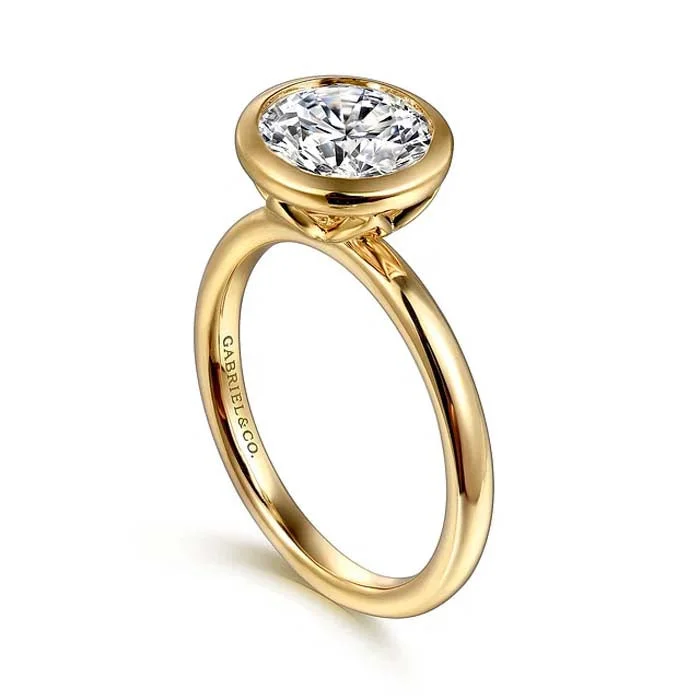 women's engagement rings alternative gemstones -Gabriel & Co. "Linny" Bezel Set Round Engagement Ring Semi-Mounting in 14K Yellow Gold