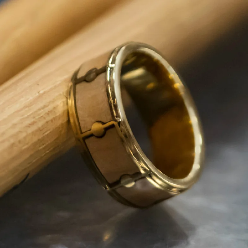 women's ring luxury collection -Drum Ring With Gold, Maple Wood Ring For Musicians