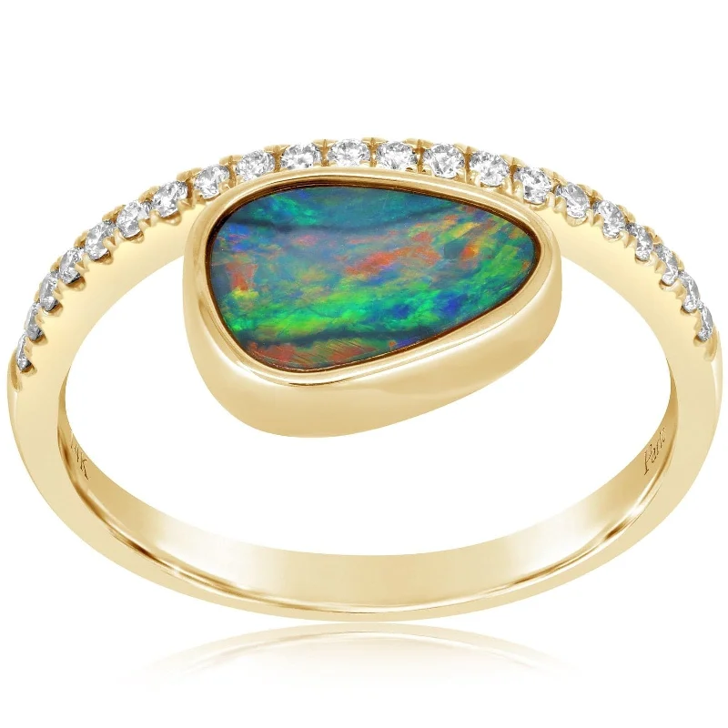 women's engagement rings split shank -Australian Opal & Diamond Ring