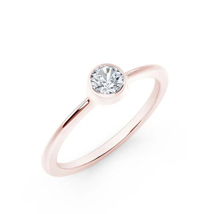 women's engagement rings thick band -Natalie K Stackable Bezel Forevermark Diamond Engagement or Promise Ring in 18K Rose Gold