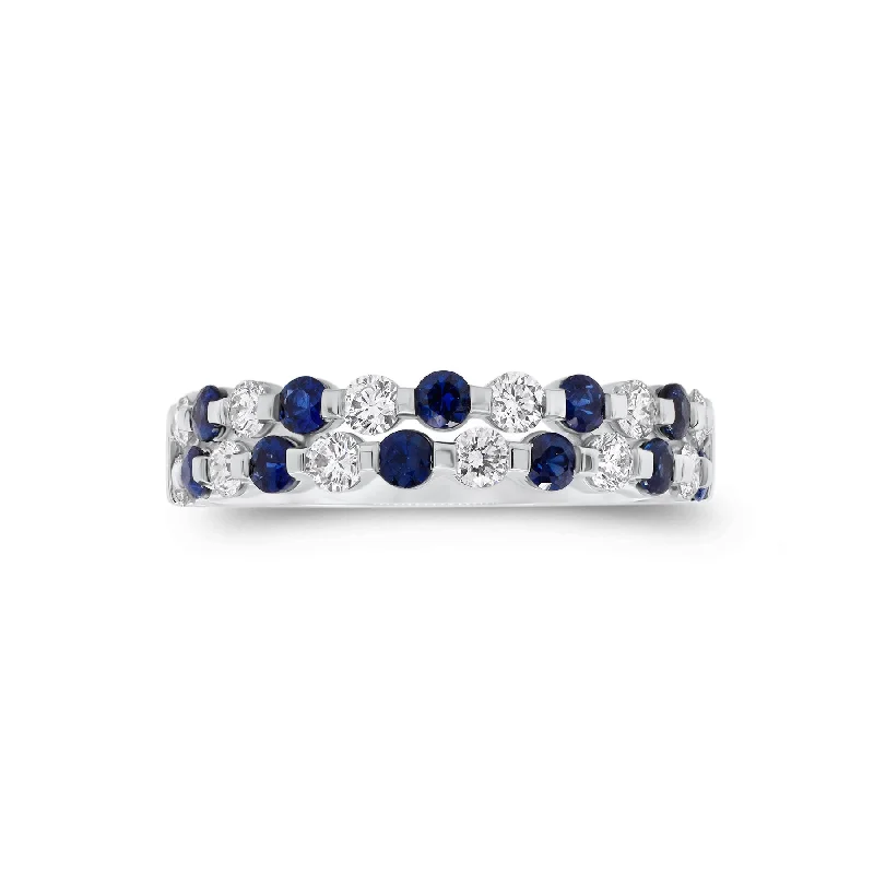 women's ring stackable bands -Sapphire & Diamond Double-Row Ring