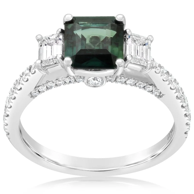 women's engagement rings black diamond -Green Sapphire & Diamond Ring