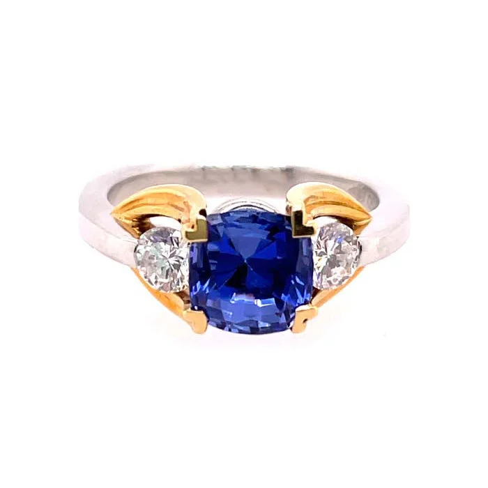 women's engagement rings emerald cut -Estate Tanzanite and Diamond Ring in Platinum and 18K Yellow Gold