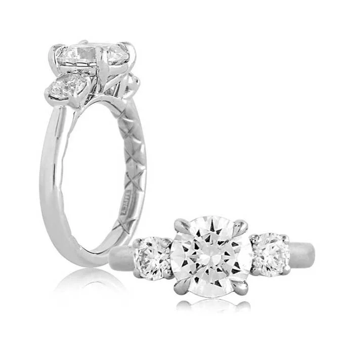 women's engagement rings butterfly motif -A. Jaffe 3-Stone Engagement Ring Semi-Mounting in 14K White Gold