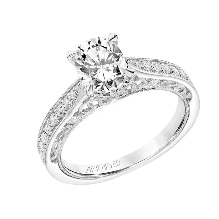 women's engagement rings vintage style -ArtCarved "Vera" Diamond Engagement Ring Semi-Mounting in 14K White Gold