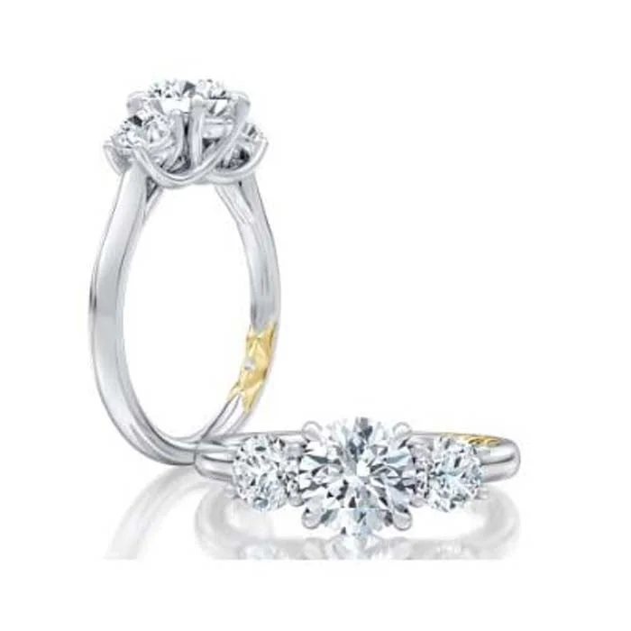 women's engagement rings fancy color diamonds -A. Jaffe 3 Stone Engagement Ring Semi-Mounting in 14K White and Yellow Gold