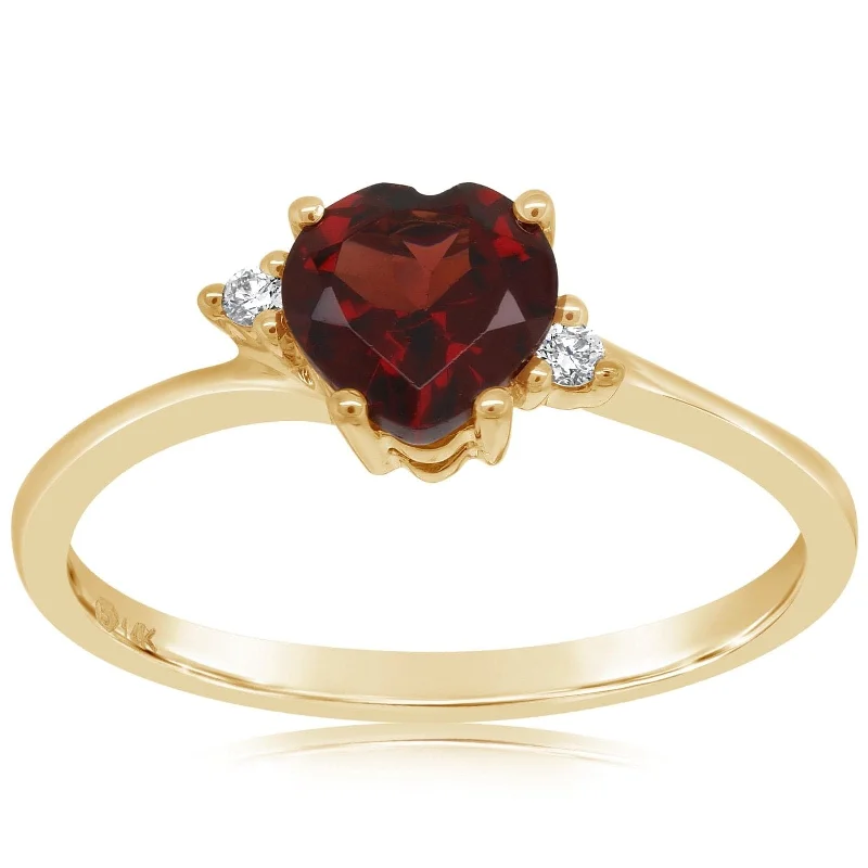 women's engagement rings oval diamond -Heart Shape Garnet & Diamond Ring