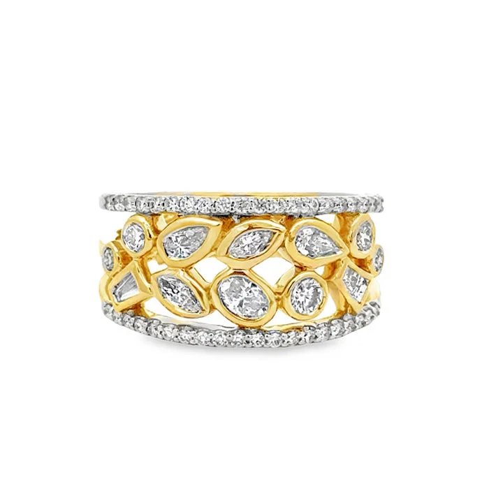 women's engagement rings radiant cut -Mountz Collection 1.394CTW Mixed Cut Diamond Ring in 14K Yellow Gold