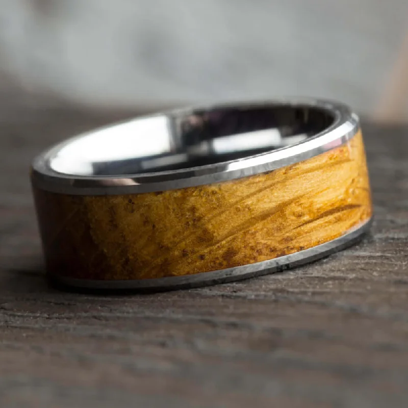 women's ring vintage gold -Tungsten & Whiskey Barrel Oak Wood Ring