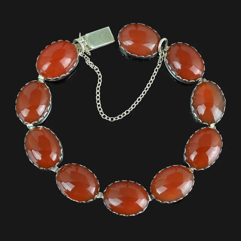 women's bracelets with heart shape -Vintage Arts & Crafts Style Silver Carnelian Bracelet