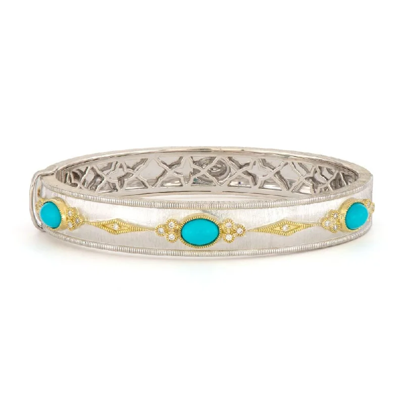 women's bracelets fine craftsmanship -Jude Frances Mixed Metal Oval Turquoise Bangle