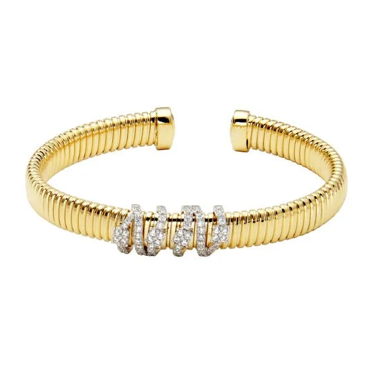 women's bracelets moon and stars -CZ Gold Plated Silver Tubogas Cuff Bangle