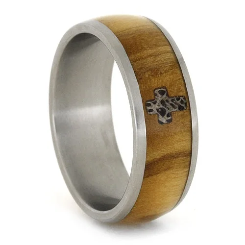 women's ring gothic style -Olive Wood Ring With Deer Antler Inlay In Cross Shape