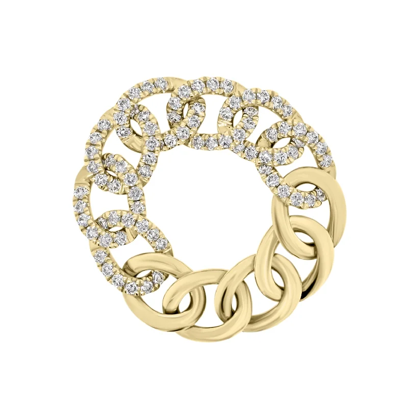 women's ring for formal occasions -Diamond & Gold Curb Flexible Chain Ring