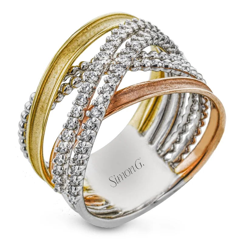 women's ring high-end luxury -Simon G - 18K 3-Tone Diamond Band