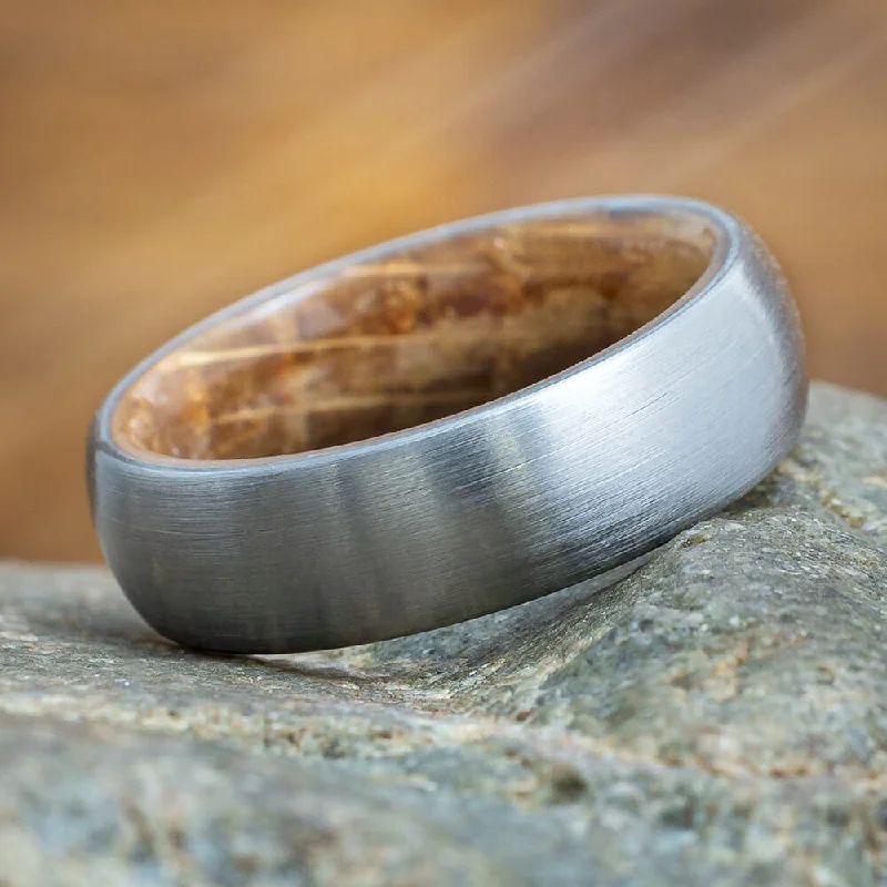 women's ring simple band -Whiskey Barrel Ring with Brushed Titanium Overlay