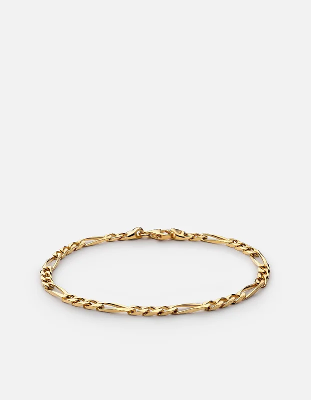 women's bracelets personalized engraving -3mm Figaro Chain Bracelet, Gold Vermeil