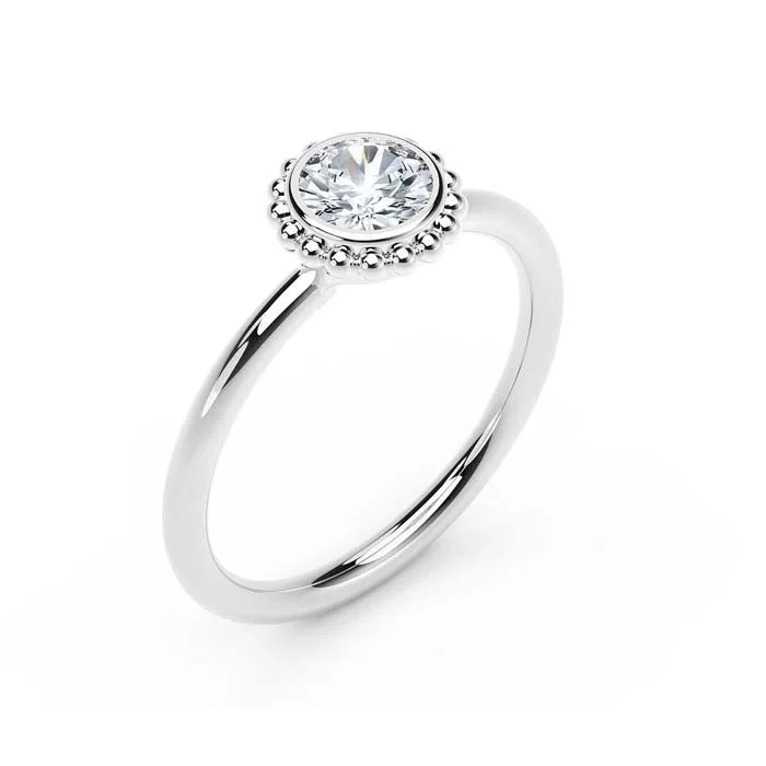 women's engagement rings petite design -Natalie K .30TW Bezel Forevermark Diamond Ring 18K White Gold