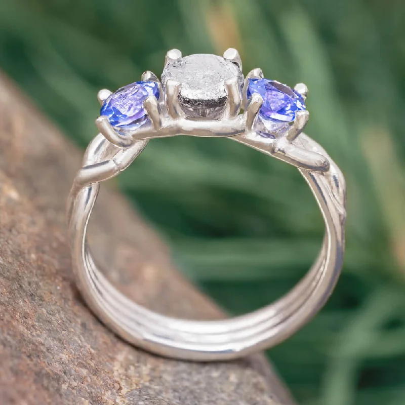 women's ring moon and stars -Platinum and Tanzanite Ring With Meteorite Stone