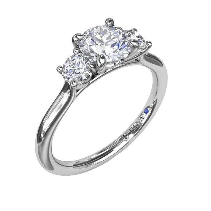 women's engagement rings twisted band -Fana Three-Stone Diamond Engagement Ring Semi-Mounting in 14K White Gold