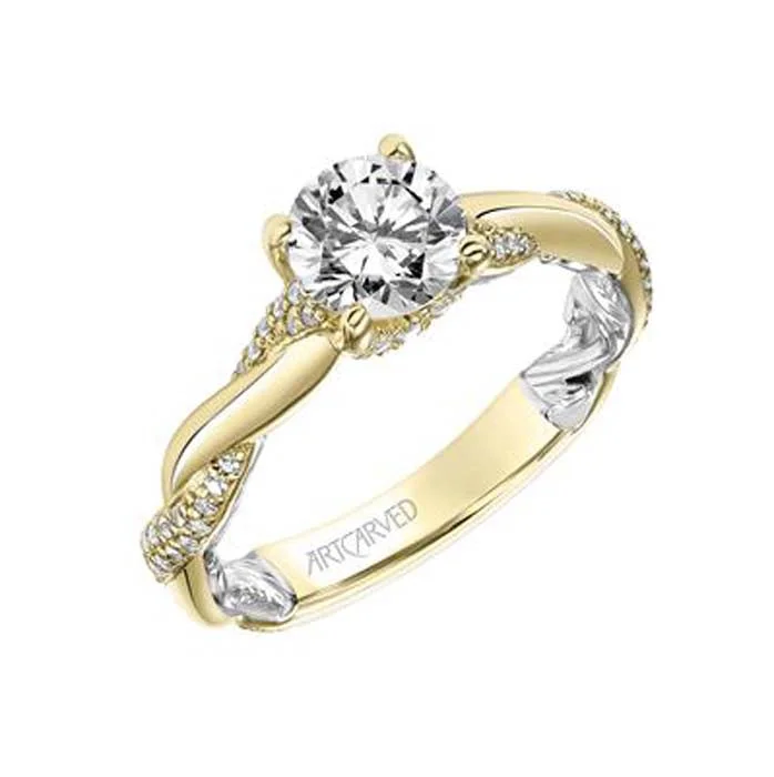 women's engagement rings for sensitive skin -ArtCarved "Starla" Pavé Twist Engagement Ring Semi-Mounting in 14K Yellow and White Gold