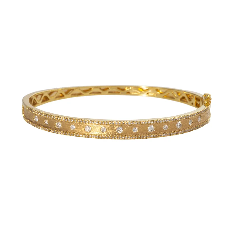 women's bracelets with handcrafted touch -Diamond Satin Finish Halfway 14K Yellow Gold Bangle