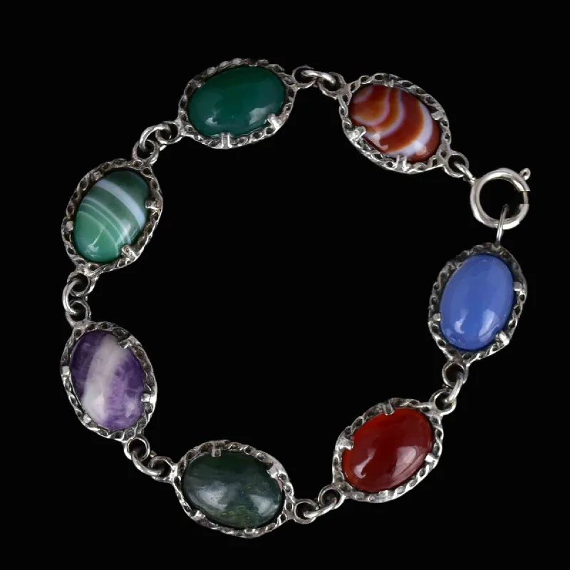 women's bracelets with gemstones -Silver Scottish Banded Agate Amethyst Chalcedony Carnelian Bracelet