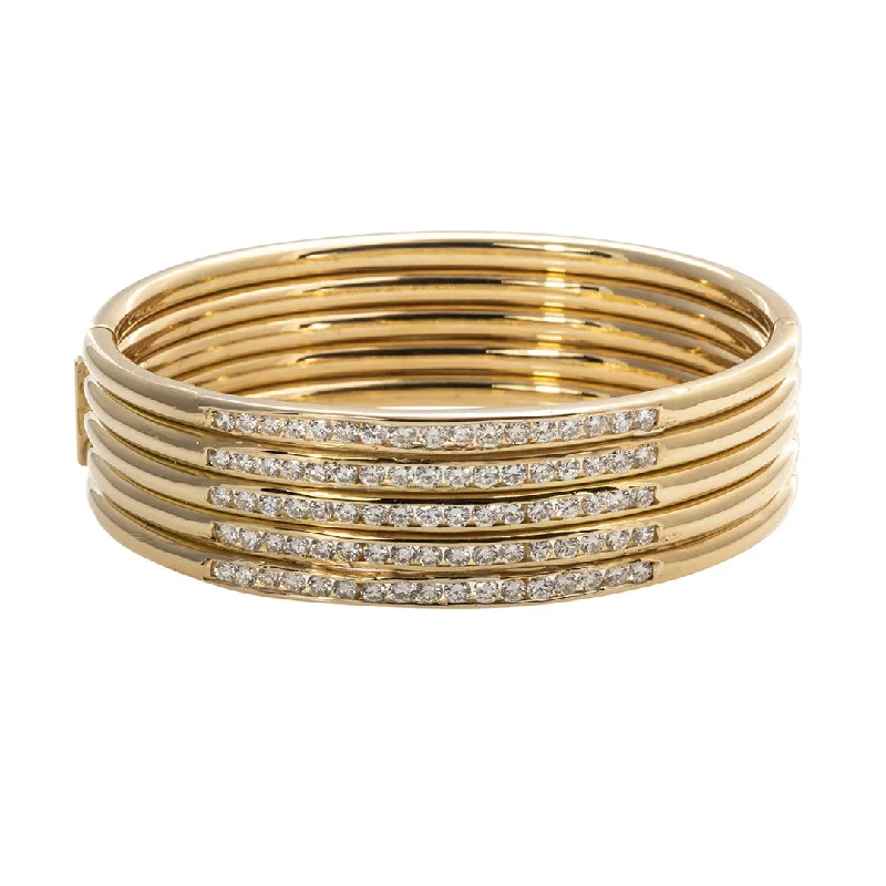 women's bracelets personalized gift -Estate 4.25ctw Diamond Channel-Set 18K Gold 5-Row Wide Cuff