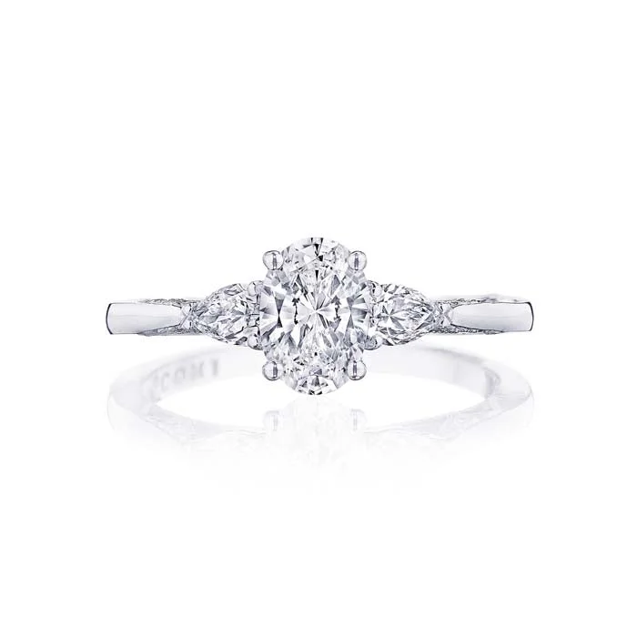 women's engagement rings fine jewelry -Tacori "Simply Tacori" 3-Stone Oval Engagement Ring Semi-Mounting in 18K White Gold