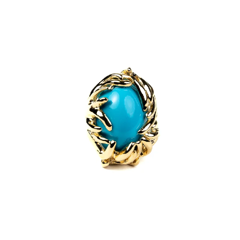 women's ring trendy styles -Gold Branch with Turquoise Cabochon Ring