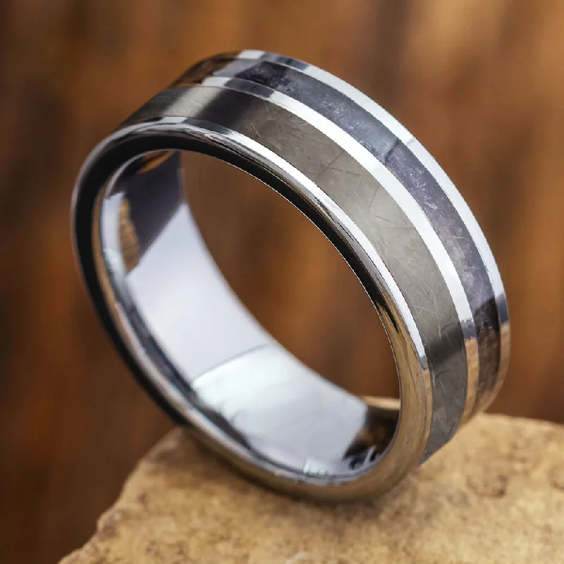 women's ring double band -Black Burl Wood & Pet Fur Memorial Ring