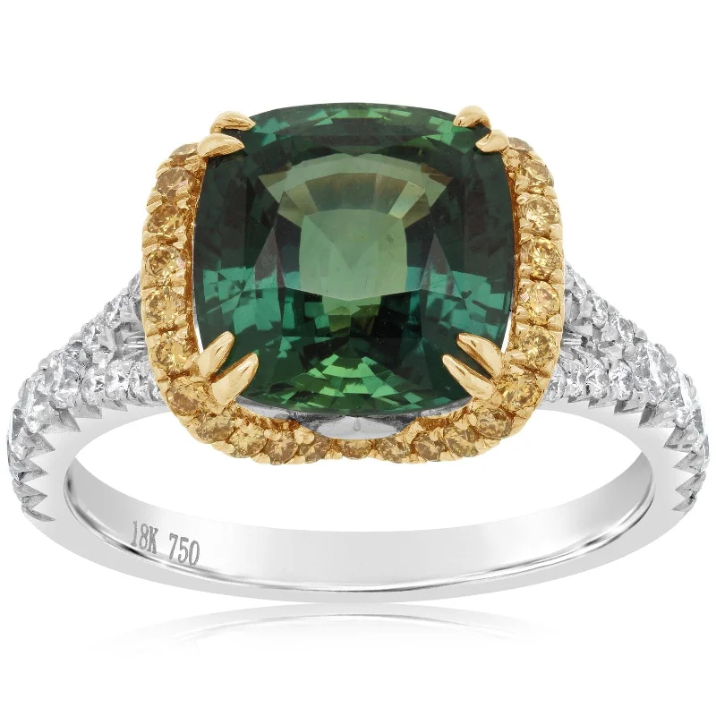 women's engagement rings pear cut -Montana Green Sapphire & Diamond Ring