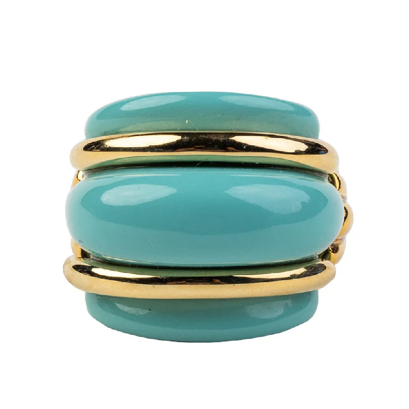 women's ring butterfly motif -Gold and Turquoise Double Ribbed Ring