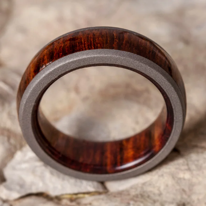 women's ring emerald -Carribean Rosewood Ring with Sandblasted Titanium Edges